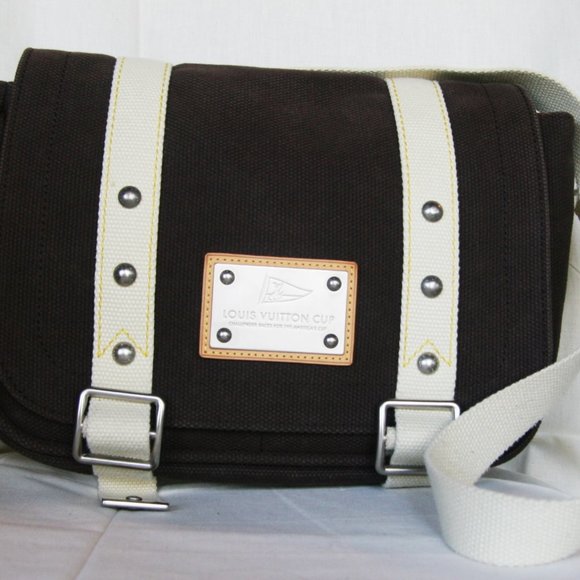 LOUIS VUITTON CUP BESACE TOILE ANTIGUA MOCCA MESSENGER BAG-100% AUTHENTIC - Picture 1 of 14